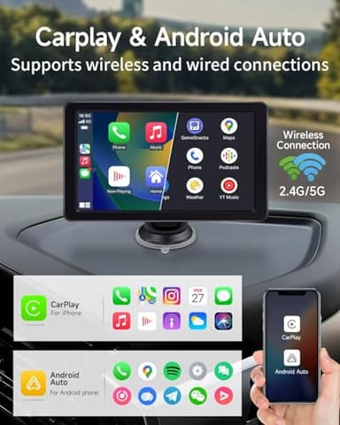 Portable Apple Carplay Screen for Car, 7" HD Car Stereo Touchscreen with Wireless CarPlay & Android Auto, Mirror Link, Bluetooth, Voice Control, Memory Card Playback, AUX - Fits All Vehicles - Image 4