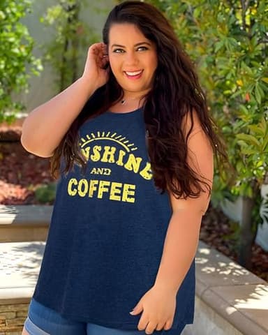 Tank Tops for Women Summer Sunshine and Coffee Graphic T-Shirts Sleeveless Casual Ladies Loose Tunic Blouse(Sunshine Deep Blue, L) - Image 7