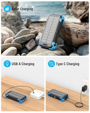 Sudrov Solar Charger Power Bank, 42800mAh Wireless Portable Charger with USB-C in/Output, QC3.0 Fast Charging 15W 4 Ports Outdoor Battery Pack Built-in Dual Led Flashlights for iPhone Samsung etc - Image 5