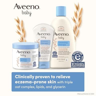 Aveeno Baby Eczema Therapy Nighttime Body Balm, Moisturizing Eczema Treatment, Ceramides, Triple Oat Complex, Soothes Dry, Itchy Skin, Hypoallergenic, Fragrance & Steroid Free, 11oz - Image 2