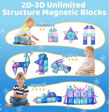 LionFuny 130PCS Magnetic Tiles, 3D Diamond Magnetic Blocks, Magnet Tiles for Kids Age 3-5 4-8 8-12, STEM Sensory Educational Magnet Toys for Kids Girls Boys Birthday Xmas Gifts - Image 5
