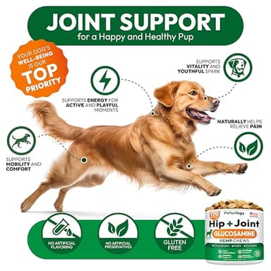 Hemp Hip and Joint Supplement for Dogs - Glucosamine for Dogs - 170 Mobility Support Chews - Advanced Joint Pain Relief Treats with Chondroitin, MSM, Turmeric - Large & Small Breeds - Made in USA - Image 4
