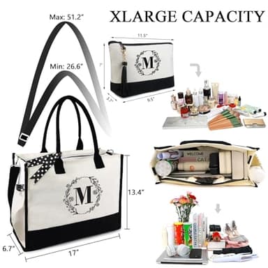 BeeGreen Women-Tote-Bag-Friend-Personalized-Gifts-Bag with 13oz Canvas & Embroidery Zipper, Unique Birthday Gifts for Mother Teacher Coworker Sister Initial Bag for Hostess S, Large - Image 5