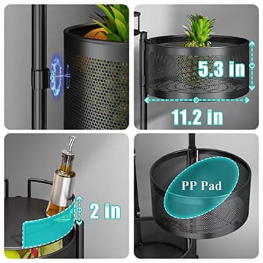 SAYZH Fruit Vegetable Basket for Kitchen, Rotating Storage Rack, 5 Tier Rolling Cart with top lid, Large Metal Wire Wheels, Black - Image 5