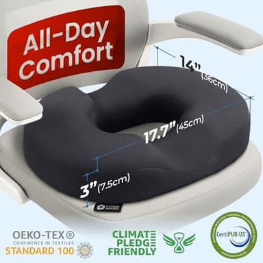 5 STARS UNITED Donut Pillow Hemorrhoid Tailbone Cushion – Large Chair Pad for Pain Relief – Coccyx, Prostate, Sciatica, Pelvic Floor, Pressure Sores, Pregnancy, Postpartum Recovery, Arctic Black - Image 2