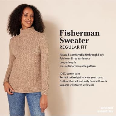 Amazon Essentials Women's Fisherman Cable Turtleneck Sweater (Available in Plus Size), Forest Green, Large - Image 2