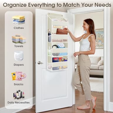 SpaceHacks 1 Pack Over The Door Organizer, Hanging Storage Organizer with Clear Window, 40lb Ultra Sturdy Large Capacity Room Organizer for Pantry Bathroom Nursery Closet Baby Essential (Beige) - Image 6