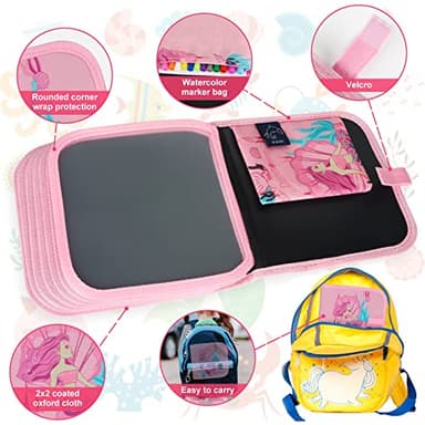 Qrytoi Erasable Doodle Set for Kids - Reusable Magic Drawing Book with 12 Watercolor Pens 14 Page Drawing, Road Trip Car Game Writing Painting Set for Boys and Girls (Mermaid) - Image 2