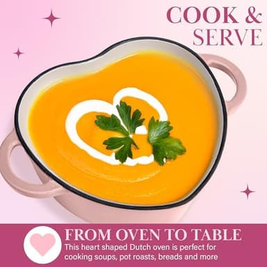 Paris Hilton Enameled Cast Iron Dutch Oven Heart-Shaped Pot with Lid, Dual Handles, Works on All Stovetops, Oven Safe to 500°F, 2-Quart, Pink - Image 4
