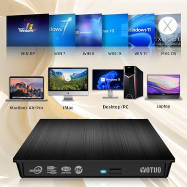 YOTUO External DVD Drive, Portable USB 3.0 CD +/-RW Drive DVD Player for ROM Rewriter Burner for Laptop Desktop, Compatible with Windows 7/8/10/11 Mac MacBook Pro/Air… (DVD Burner) - Image 4