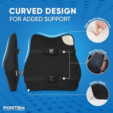 FORTEM Car Seat Cushion and Back Support Pillow, Memory Foam Car Wedge Cushion, Comfort Back Rest and Lumbar Support for Driving, Non Slip Seat Pad, Adjustable Straps, Washable Cover - Image 5