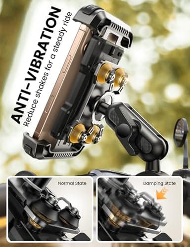 Lamicall Motorcycle Phone Mount Holder - [Metal Extension Arm] [Dual Vibration Dampener] Motorcycle Cell Phone Mount, Bike Bicycle Handlebar Phone Clamp, for iPhone 16/15/ 14 Pro Max, 4.7-6.7" Phones - Image 5
