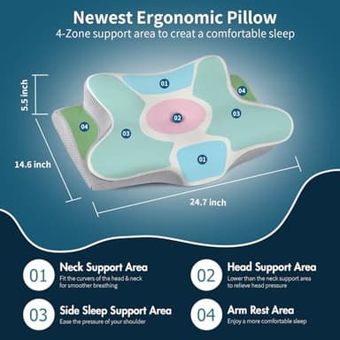 Cervical Neck Pillow for Pain Relief - Cooling Side Sleeper Pillow for Sleeping, Ergonomic Memory Foam Pillows for Neck Support, Contour Orthopedic Bed Pillow for Back Stomach Sleepers - Image 4