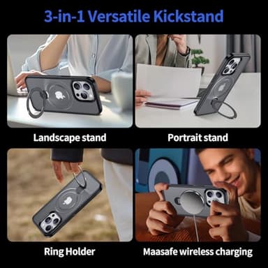 YOOVEI Magnetic for iPhone 14 Pro Case,with Kickstand 360°Rotatable Magnetic Invisible Ring Stand [Compatible with MagSafe],Matte Translucent Slim Soft Edge Phone Case 6.1'',Black - Image 7