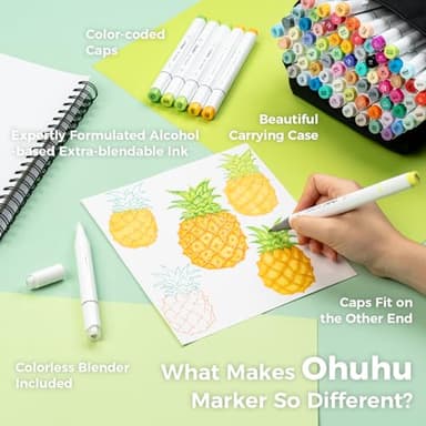 Ohuhu Alcohol Markers Brush Tip - Double Tipped Art Marker Set for Artist Adults Coloring Illustration- 72 Colors- Alcohol-based Refillable Ink - Fine & Brush Dual Tips - Honolulu B of Ohuhu Markers - Image 8