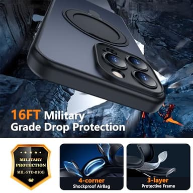 Temdan Magnetic for iPhone 16 Pro Max Case,[with 360°Rotatable Invisible Magnetic O-Ring Stand][Military Grade Shockproof][Compatible with MagSafe] Slim Translucent Matte Phone Case 6.9" - Image 3