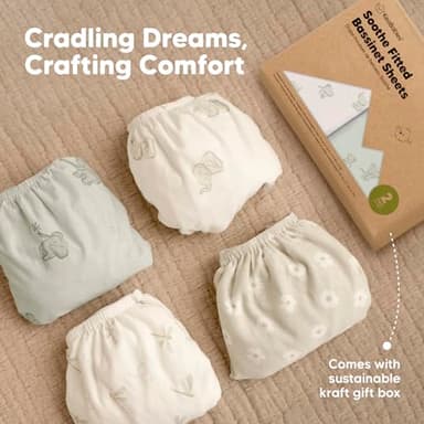 2-Pack Organic Bassinet Sheets for Girls, Boys - 100% Cotton Bassinet Mattress Sheets Compatible with Halo Bassinest Swivel Sleeper, Graco, Baby Delight, Chicco, Unisex Fitted Bassinet Sheets (Herb) - Image 9