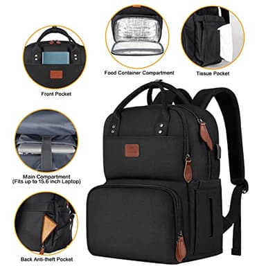 MATEIN Work Backpack for Women, Insulated Cooler Backpacks with Lunch Box, 15.6 Inch Laptop Backpack with USB Port Reusable Water Resistant Tote Food Bag for College Beach Camping Picnics Womens Gifts - Image 6