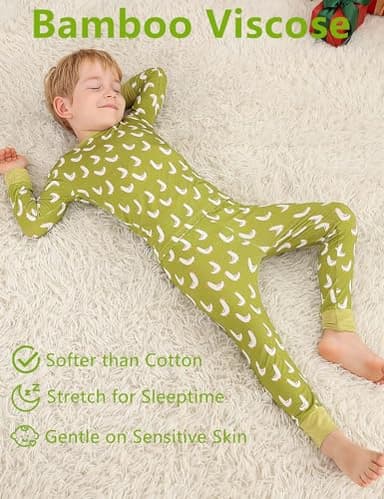 JunNeng Bamboo Viscose Toddler Pajamas, Baby Boys Girls Pjs Sets, Kids Snug-Fit Long Sleeve Sleepwear, Grass Green Duck 2-3 Years - Image 2