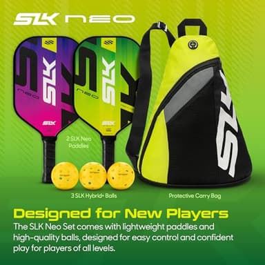 Selkirk Sport SLK Neo Fiberglass Pickleball Paddles Set of 2 | Designed in The USA | Complete Pickleball Set with 2 Pickle Ball Rackets, 3 Hybrid+ Balls, and SLK Sling Bag | Citron & Magenta Mirage - Image 3