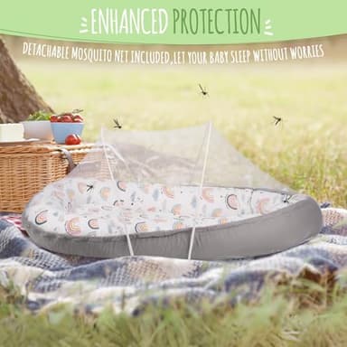 JINXIA Baby Lounger for Newborn, Detachable Mosquito - Newborn Lounger Cover for 0-24 Months, Breathable & Portable Infant Lounger - Soft Baby Floor Seat Cover for Travel, Newborn Essentials - Grey - Image 4