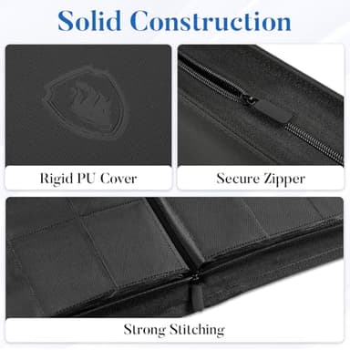 Premium Zip Card Binder 12 Pocket, Fabmaker 912 Pockets Trading Card Binder, PU Zipper Card Collection Album, Sturdy Side-Loading Card Book Holder for MTG, TCG, Game Cards, Sports Cards, Black - Image 2