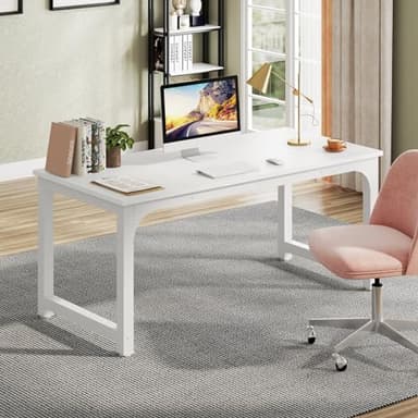 Tribesigns 63”Executive Desk, Large Office Computer Desk with Thicken Frame, Modern Simple Workstation Business Furniture for Home Office, White - Image 3
