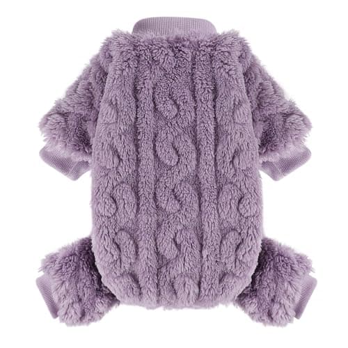 Dog Sweaters for Small Dogs Fleece Small Dog Pajamas Pet Clothes Cat Sweater Fall Winter Warm Puppy Clothes Boy Girl Doggie Outfits Jumpsuits for Chihuahua Yorkie, Purple, XXS - Image 1