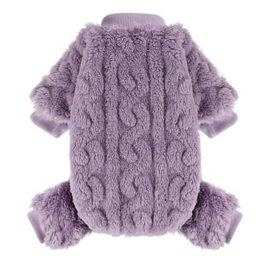 Dog Sweaters for Small Dogs Fleece Small Dog Pajamas Pet Clothes Cat Sweater Fall Winter Warm Puppy Clothes Boy Girl Doggie Outfits Jumpsuits for Chihuahua Yorkie, Purple, XXS - Image 1