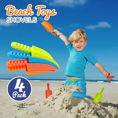 4E's Novelty 4 Pack Beach Shovels 8 Inch, Heavy Duty Plastic Sand Shovel for Kids, - Great for Planting Gardening Shovels for Toddlers, Outdoor Digging Sandbox Toys, Easter Basket Stuffers - Image 4