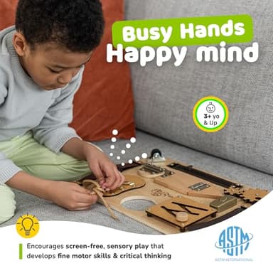 Montessori Busy Board for Toddlers, Premium Wooden Toddler Busy Board for 1 2 3 Year Old with 10 Educational Activities for Fine Motor Skills, Sensory Activity Toy for Travel, Gift for Boys & Girls - Image 2