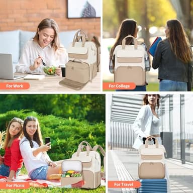 BERTASCHE Lunch Backpack for Women, 15.6 Inch Laptop Backpack with Insulated Cooler Lunch box, Nurse Backpack for Teacher Work Travel College Picnic, Khaki-Beige - Image 7