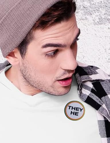 They He pronouns pinback button - high visibility (2.25", c1a) - Image 4