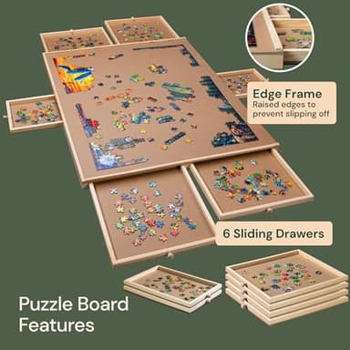 PlayVibe 1500 Piece Puzzle Board with Drawers and Cover - Jigsaw Solve Station - Portable Puzzle Table with Drawers, Tray & Accessories - Raised Edges to Prevent Slipping - Image 4