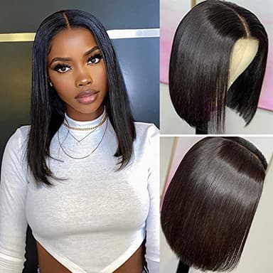 ISEE Hair Glueless Wear and Go Wigs for Beginners Lace Front Wigs for Black Women Human Hair Short Straight Bob Human Hair Wigs Lace Pre Cut Wig 12 Inch - Image 2