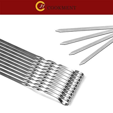Kabob Skewers 14" Stainless Steel Long BBQ Barbecue Skewers, Flat Metal Kebob Sticks Wide Reusable Grilling Skewers for Meat Chicken, Set of 12pcs with Storage Bag by JY COOKMENT - Image 6