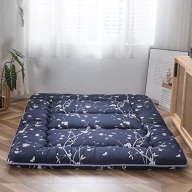 MAXYOYO Japanese Floor Mattress Navy Floral Printed Futon Mattress Foldable Floor Bed Roll Up Camping Mattress Floor Lounger Queen Size Bed Mattress - Image 4