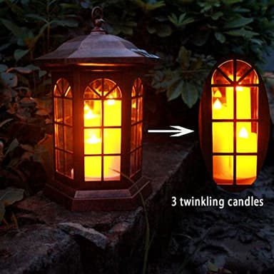 Solar Outdoor Waterproof Hanging Lantern, Yard Decorative Solar Lights PVC Upgrade 3 LED Flickering Flameless Candle Decorative Lights for Garden(Garden Candle) - Image 2