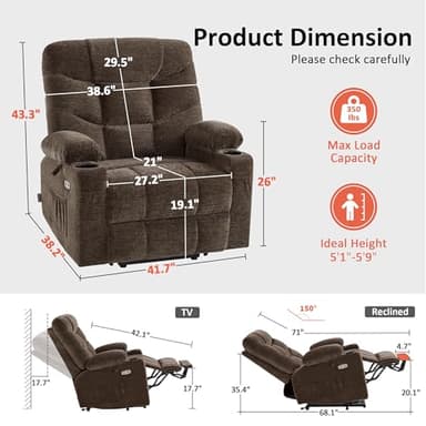 MCombo Oversized Power Lift Recliner Chair with Extended Footrest for Elderly People, Fabric R7289 (Brown, Medium-Oversize) - Image 3