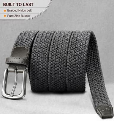 KEMISANT Men's Golf Belt 2 Pack-Braided Woven Stretch Belt for Gift Men Casual Jeans Sports Work 1 3/8"(Beige/Dark Gray,36"-40" Waist Adjustable) - Image 2