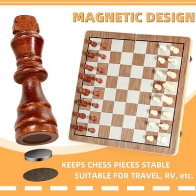 Chess Board Sets, 15 Inch Magnetic Chess Set for Adults & Kids, Checkers Board Game, Handmade Folding Chess Boards with 2 Extra Queens by Kiapeak - Image 4