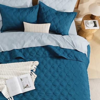 Litanika Queen Size Quilt Bedding Set Teal - Full Lightweight Comforter Bedspreads & Coverlets Turquoise - Bedding Cover Bed Decor All Season - 3 Pieces (1 Quilt, 2 Pillowcases) - Image 4