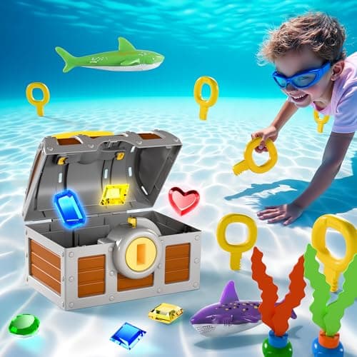 Pool Wave Kids Diving Pool Toy, Large Treasure Chest Water Dive Game W/Keys Gems Fish, Toddler Outdoor Swimming Treasure Box Playset, Fun Summer Swim Party Gifts 3 4 5 6 7 8 10 12 Year Old Boy Girl - Image 1