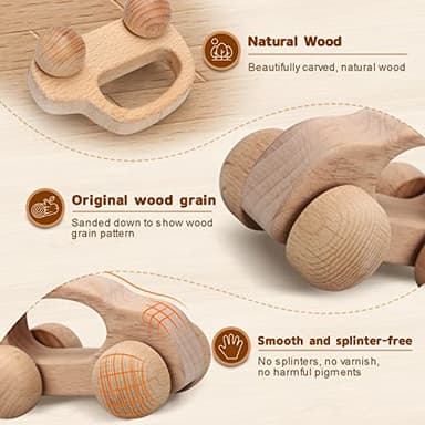 TOY Life Wooden Toys Cars, Montessori Toys for Babies 0-6-12 Months, Rattle Cars for Toddlers 1-3, Wooden Baby Toys Gift 1 Year Old, Baby Boy Girl Nursery Decor, 1 Year Old Boy Birthday Gift - Image 5