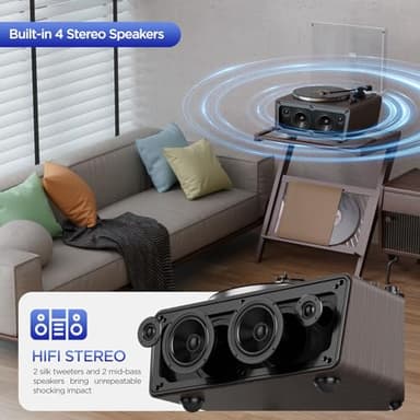 All in One Vinyl Record Player,Bluetooth Turntable Built in 4 Stereo Speakers Phono Preamp,High Fidelity Turntables for Vinyl Records with Magnetic Cartridge AT-3600L MM,Belt Drive 2-Speed,33/45 RPM - Image 6