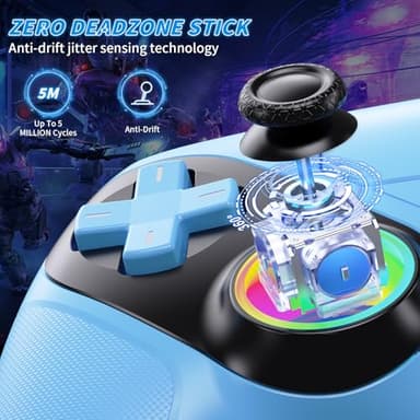 Dinosoo RGB Wireless Controller for PS5/PlayStation 5 PC, Bluetooth Controller with Turbo, Macro, Dynamic Vibration, 6-Axis Motion Control, 3.5mm Audio Jack, 1000mAh Battery, Speaker - Blue - Image 6