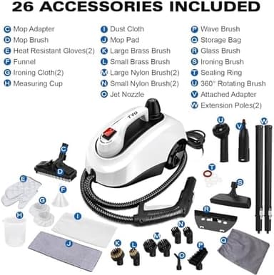 TVD Steam Cleaner, Heavy Duty Canister Steamer with 28 Accessories, Steam Mop with 5M Extra-Long Power Cord for Home Floor Cleaning, Grout, Wallpaper Removal, Upholstery, Car Detailing,White, Large - Image 6