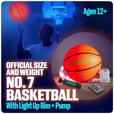 GlowCity LED Basketball with Rim Light Set - Light-Up Basketball, Remote-Controlled 16-Color Rim Light & Pump, Gift for Kids & Teens Ages 8-13, Size 7 - Image 3