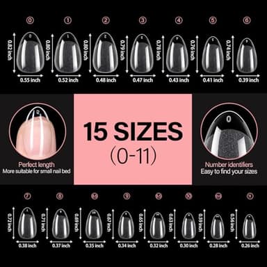 AILLSA Short Almond Nail Tips Pre-Shaped Acrylic Nail Tips Half Matte Full Cover Nails Tips Clear Gelly Press on Flase Tip Nail for Extension Nail Manicure Home DIY 240PCS 15Sizes - Image 6