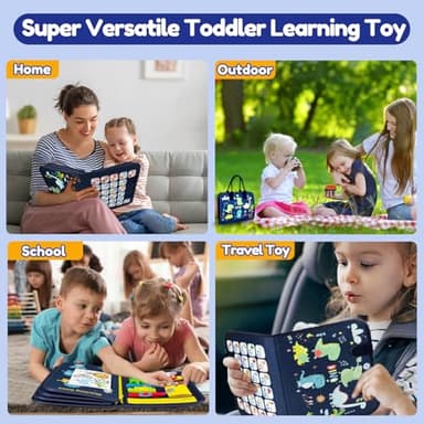 Qizfun Busy Board Book Montessori Toys for 1 2 3 4 Year Old, Boy Birthday Gifts, Educational Sensory Learning Toys for Toddlers 1-3, Car Airplane Travel Activities for Kids Ages 2-4 Year Old - Image 4